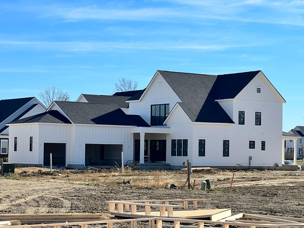 Large white Three A Homes custom residence during construction in Central Ohio